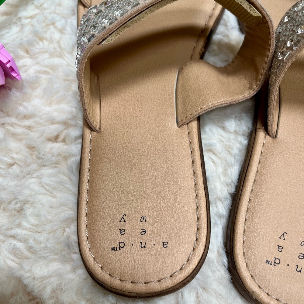 A New Day Tan Silver Sandals with Rhinestone Embellishments - Picture 6 of 7